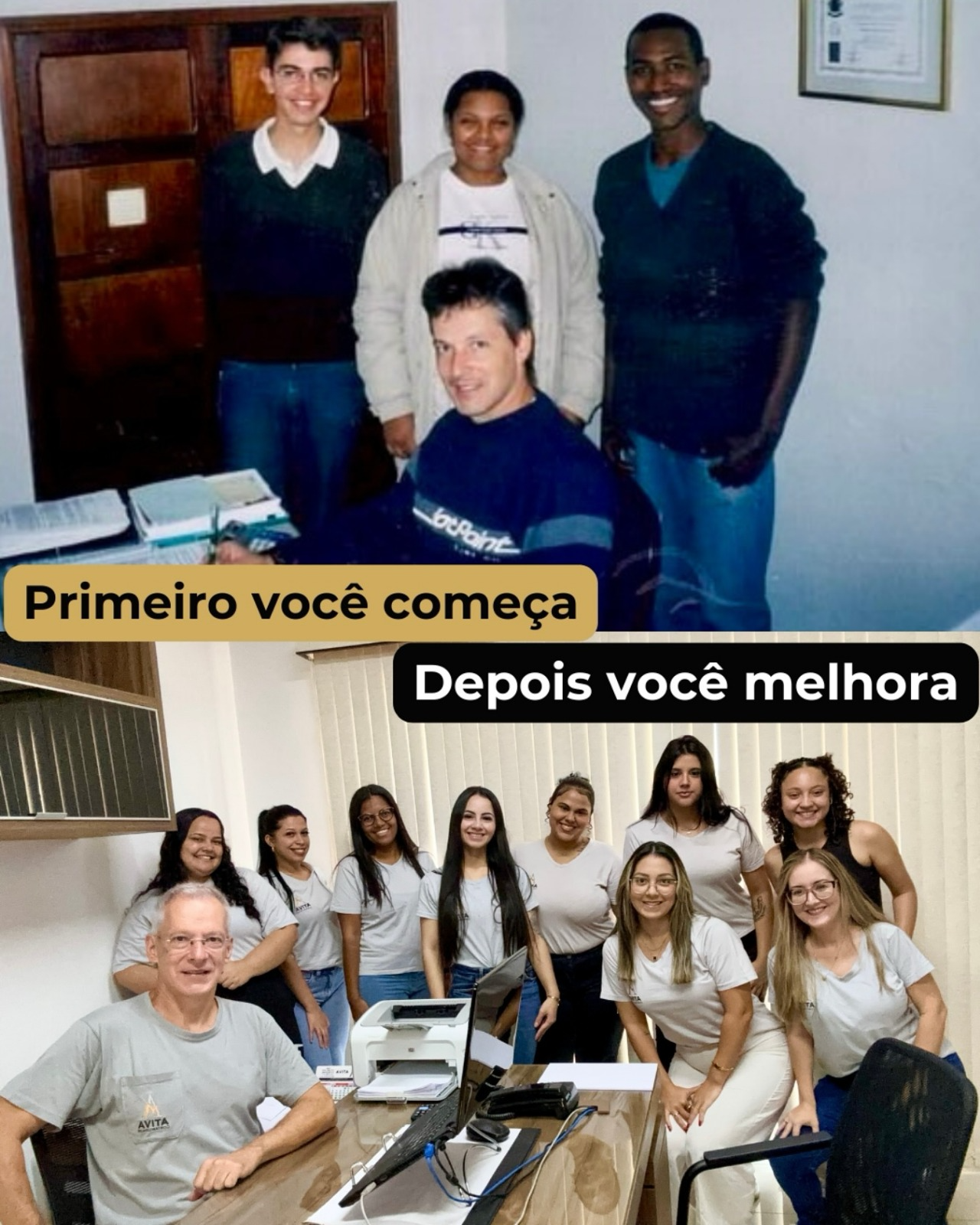 Montagem com a equipe da Ativa Contabilidade no início e nos dias atuais